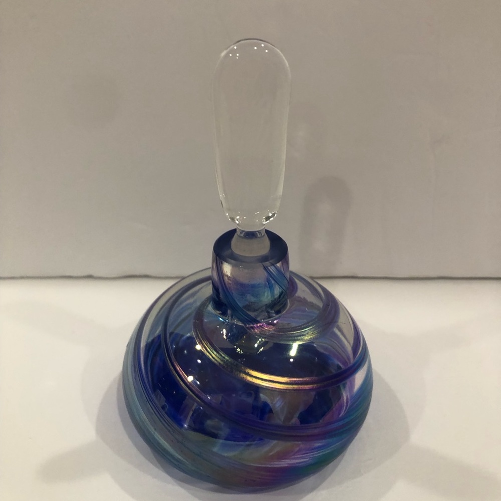 Iridescent perfume bottle swirled art glass